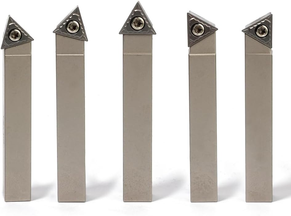 Mini Indexable Lathe Turning Tool-1/2" Shank Nickel Plated 5 Pieces Carbide Turning Tool Set,Metal Lathe Cutting Tools with Carbide Inserts TCMT16T304 (TCMT32.51)