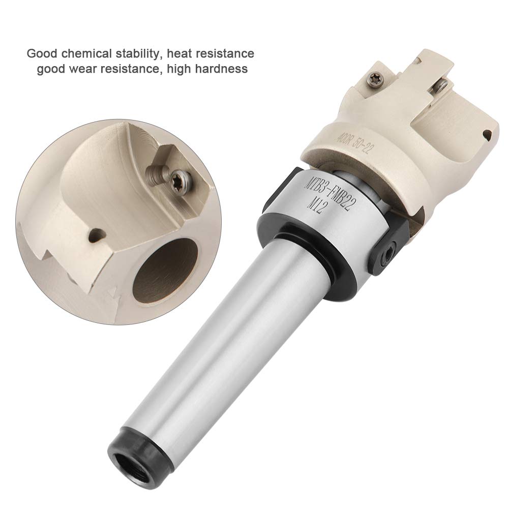 Face End Mill Cutter, MT3-FMB22 Holder Extension + 400R-50-22 Face End Mill Cutter + 10pcs APMT1604 CNC Carbide Inserts + Wrench