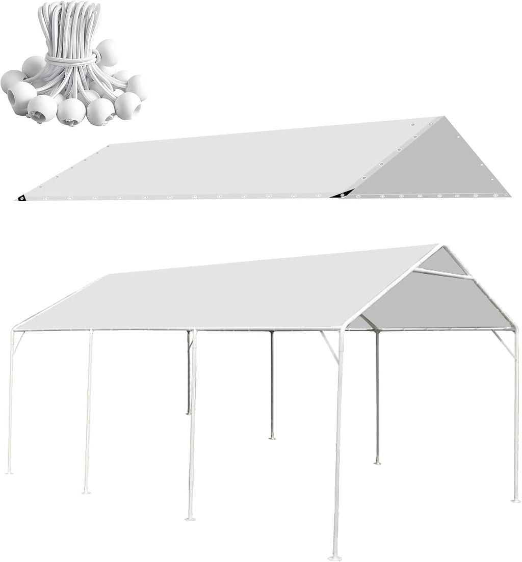 10 x 20 Ft Heavy Duty Carport Replacement Canopy Waterproof UV Protected Garage Top Shelter Tarp Tent Cover with 44