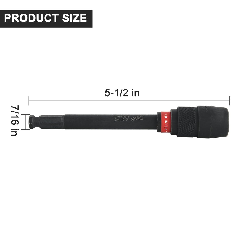Extension Adapter for Milwaukee 48-28-1030 Quik-Lok 5-1/2 x 7/16 Hex