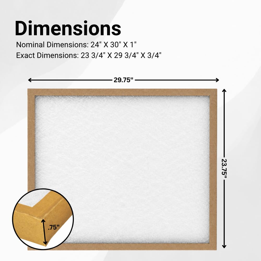 24x30x1 Air Filter Comparable to MPR 100 Basic Economy Furnace Filters, 12 Pack of Non Pleated Fiberglass Filter For