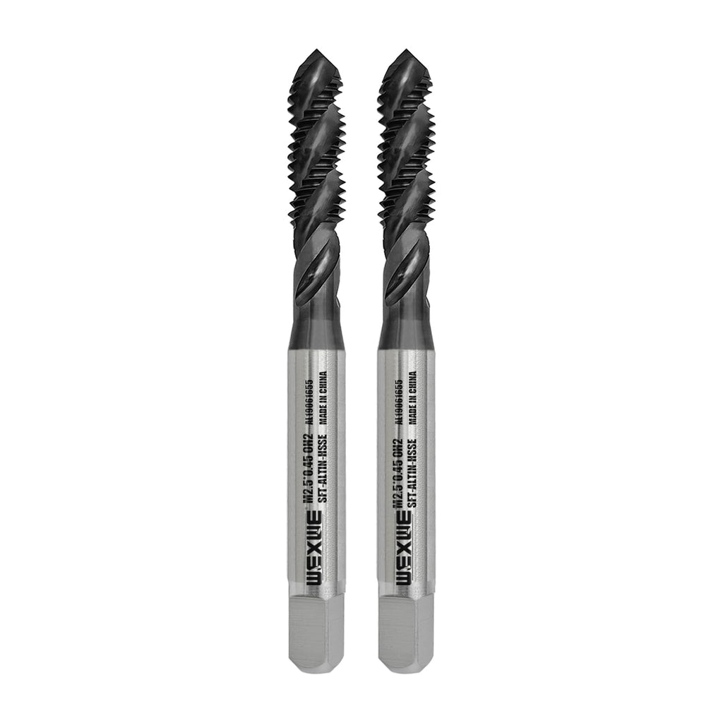 WEXWE Tools M2.5 x 0.45 AlTiN Coating Spiral Flute Thread Tap, Metric Machine Threading Tap High Speed Steel Cobalt(HSSCo), Round Shank with Square End, H2 Tolerance, 2pcs