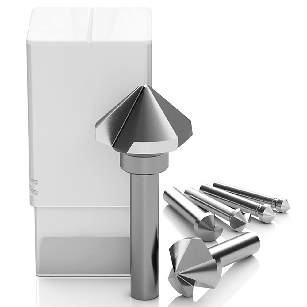 Chiloskit Industrial M2 HSS Countersink Drill Bits Set for Stainless Steel Meta Aluminum Wood, 90 Degrees 3 Flutes, 5/8, 3/8, Bolt Deburring Tool DIY Tool (5mm/0.2inch)