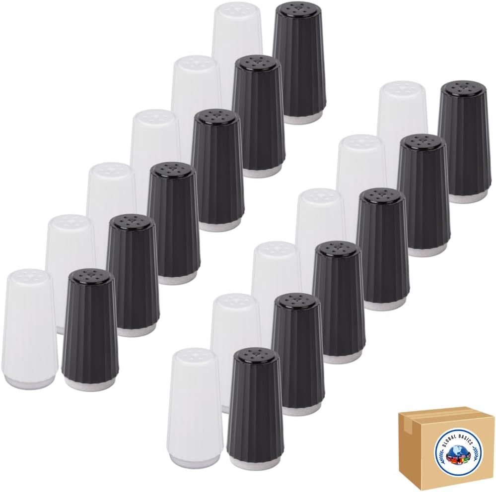 Disposable Salt and Pepper Shakers by Global Basics (24)- Plastic Shaker Sets for Parties, Restaurants, Picnics