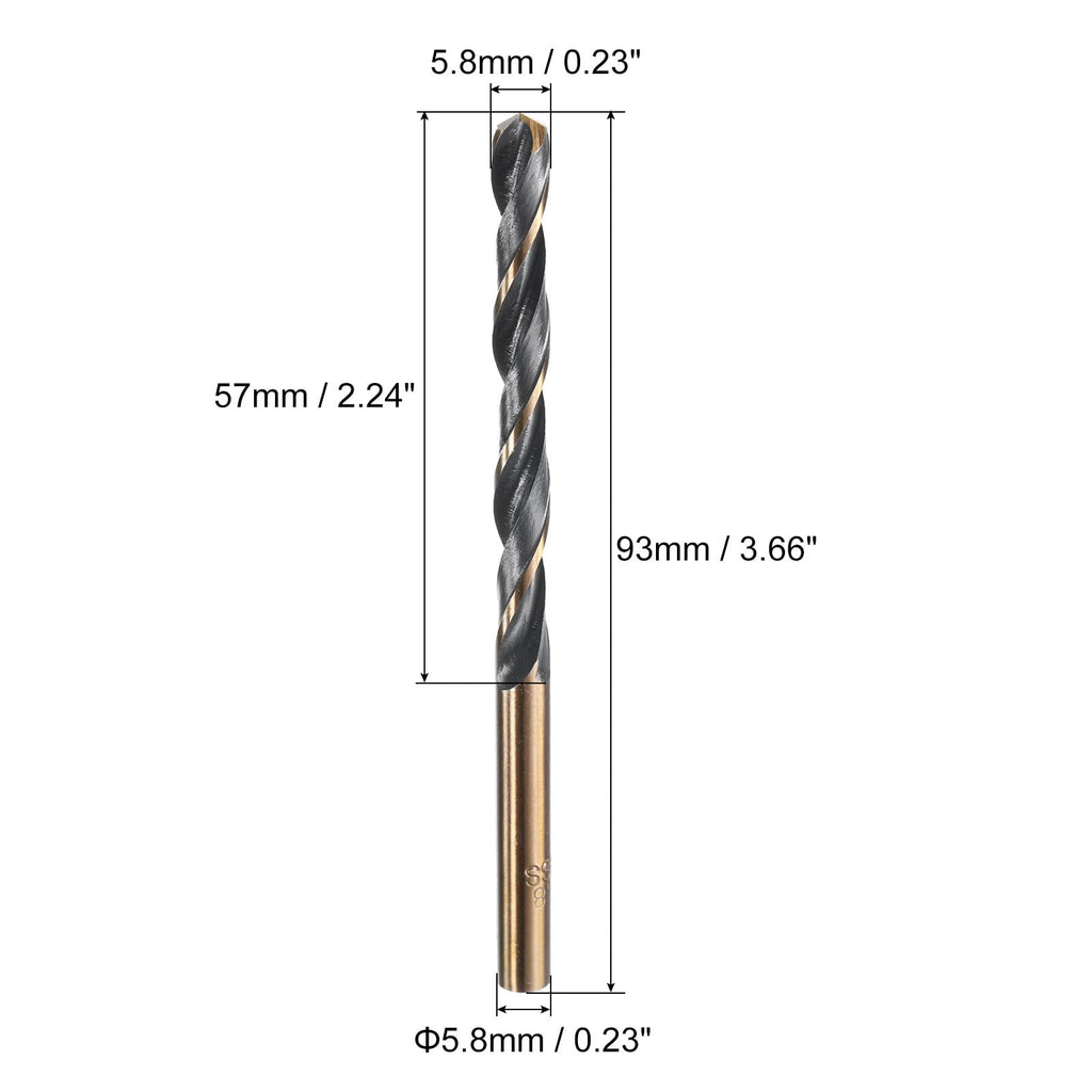 uxcell 5pcs Straight Shank Twist Drill Bits 5.8mm Gold Titanium & Black Nitride Coated High Speed Steel (HSS) 4341 with 5.8mm Shank for Stainless Steel Alloy Metal Plastic Wood