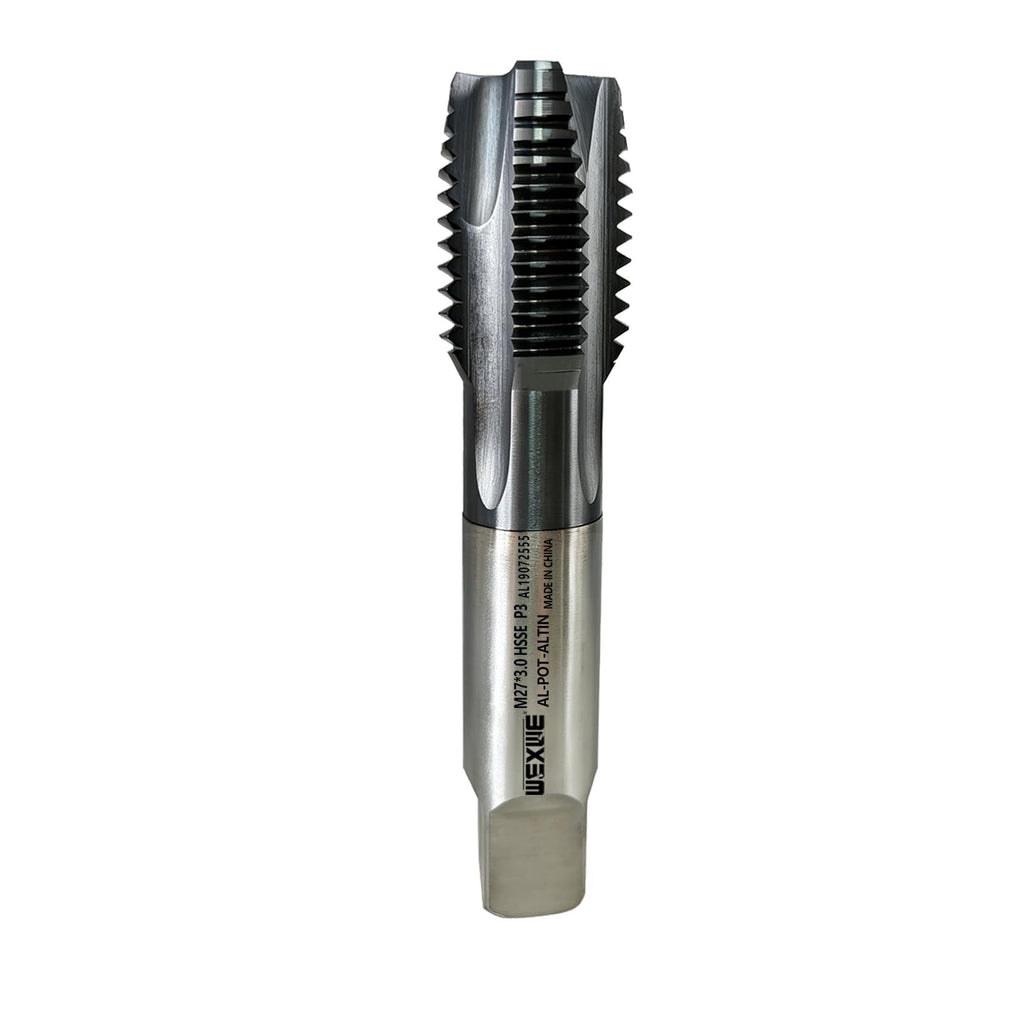 WEXWE Tools M27 x 3.0 Spiral Point Threading Tap, Metric Machine Threading Tap High Speed Steel Cobalt(HSSCo) With AlTiN Coating, Round Shank with Square End, H2 Tolerance, 1PC