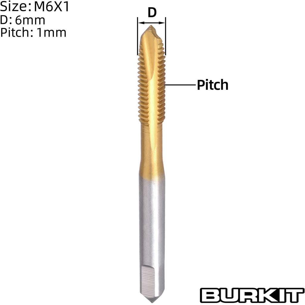 Burkit 2pcs M6 Titanium Coated Spiral Point Tap