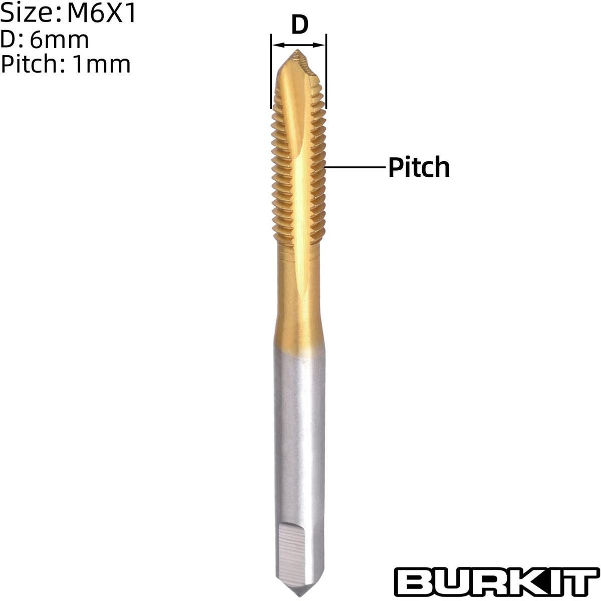 Burkit 2pcs M6 Titanium Coated Spiral Point Tap