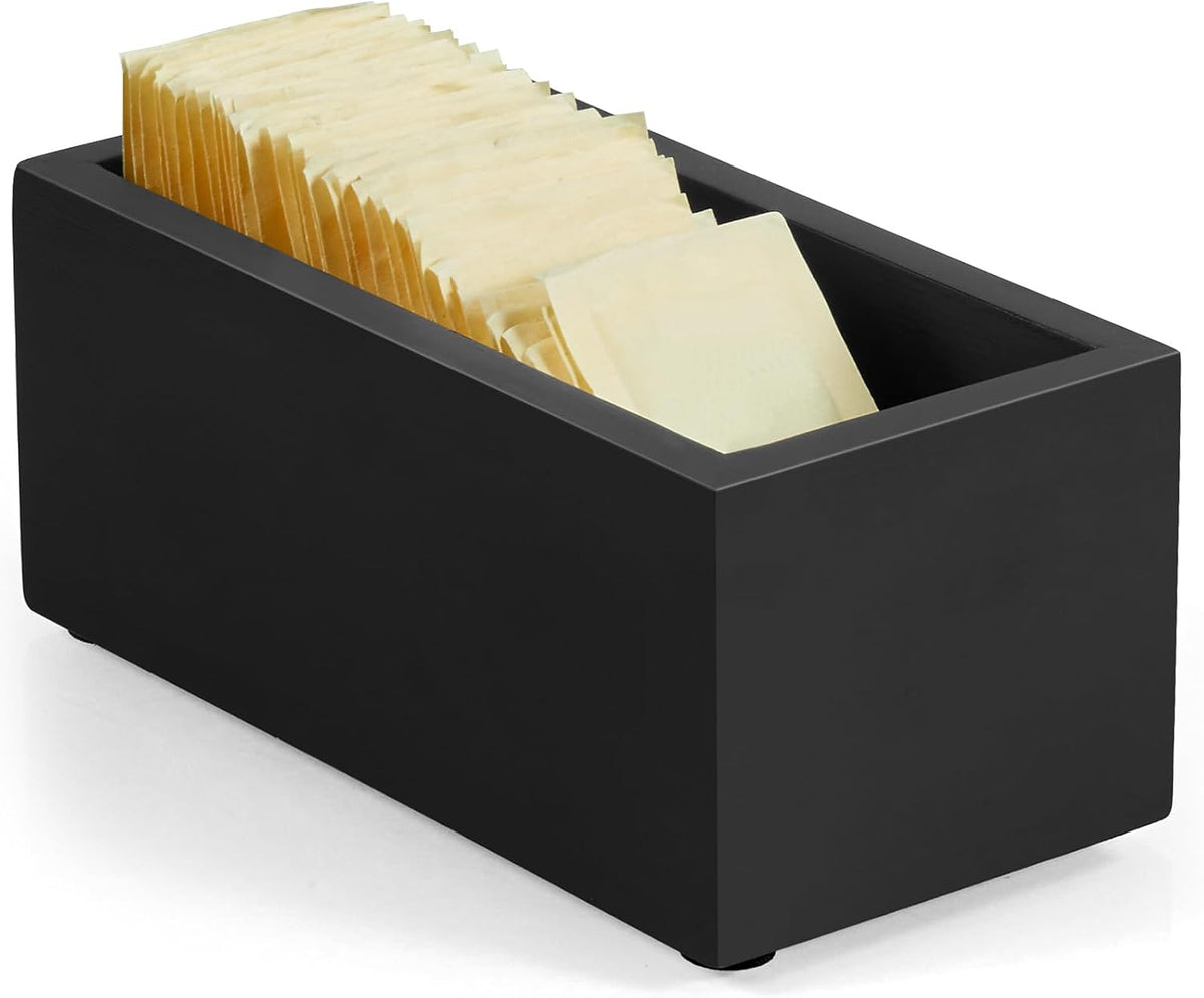 Sugar Packet Holder, Wood Sugar Caddy, Black Sugar Packet Holder for Coffee Bar, Drink Packet Organizer, Condiment