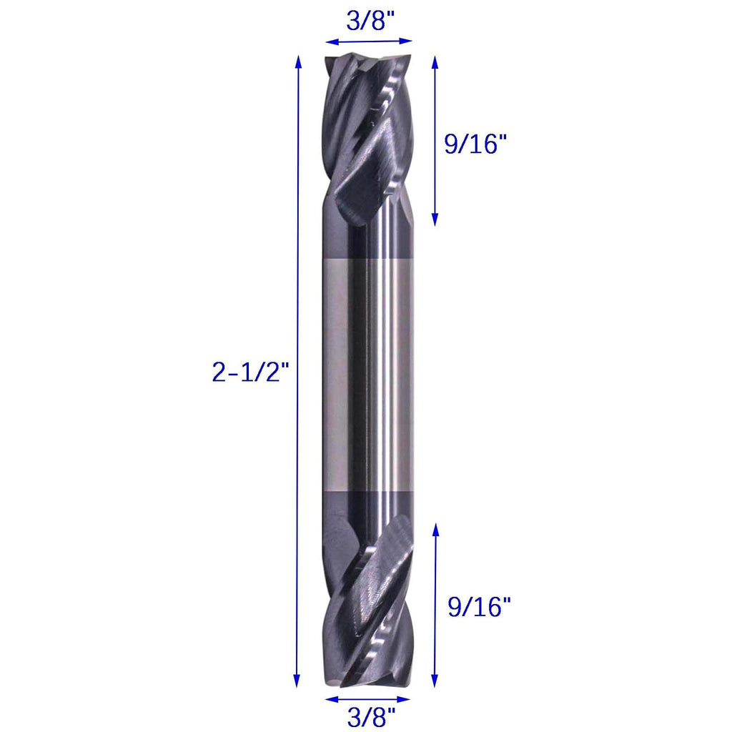 5Pcs 3/8" 4 Flute Solid Carbide Square End Mill - Double End - AlTiN Coated