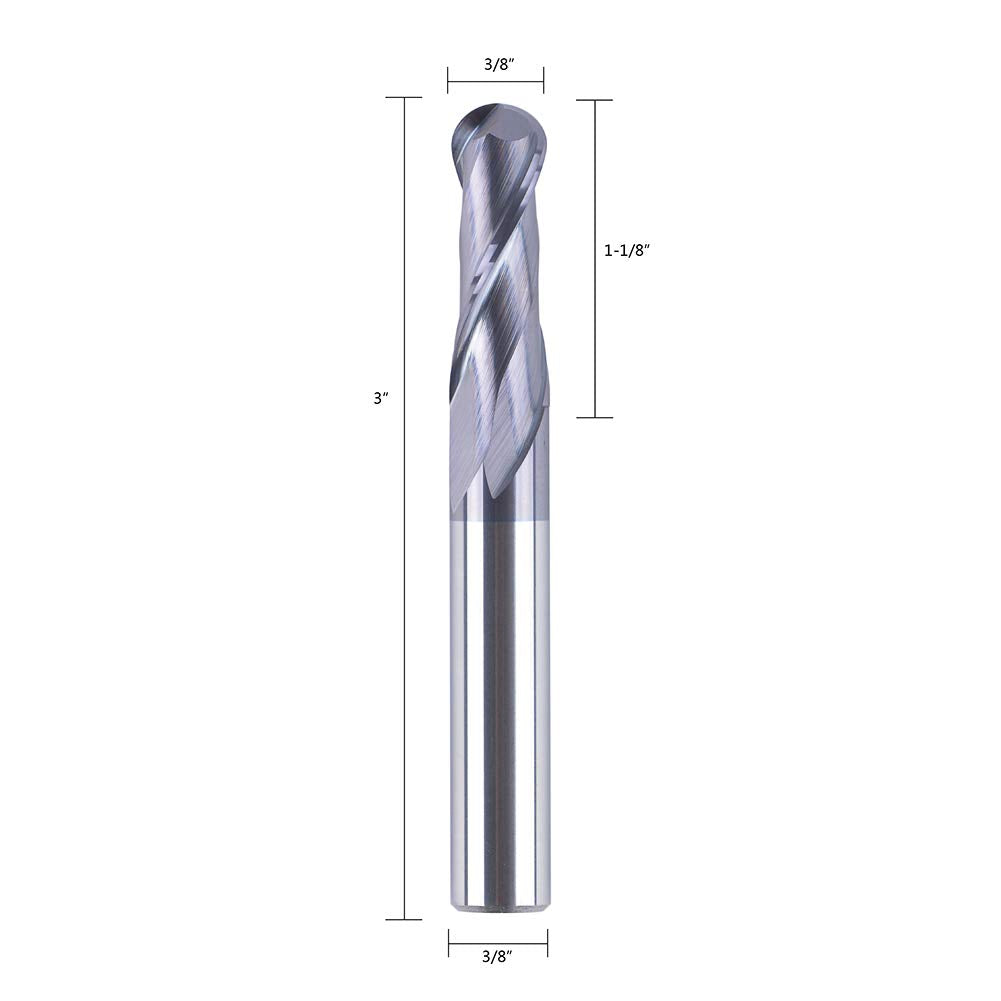 SpeTool 14412 Ball Nose Carbide End Mill CNC Cutter Router Bits Double Flute Spiral Milling Tool 3/8 inch Shank with 3 inch OVL