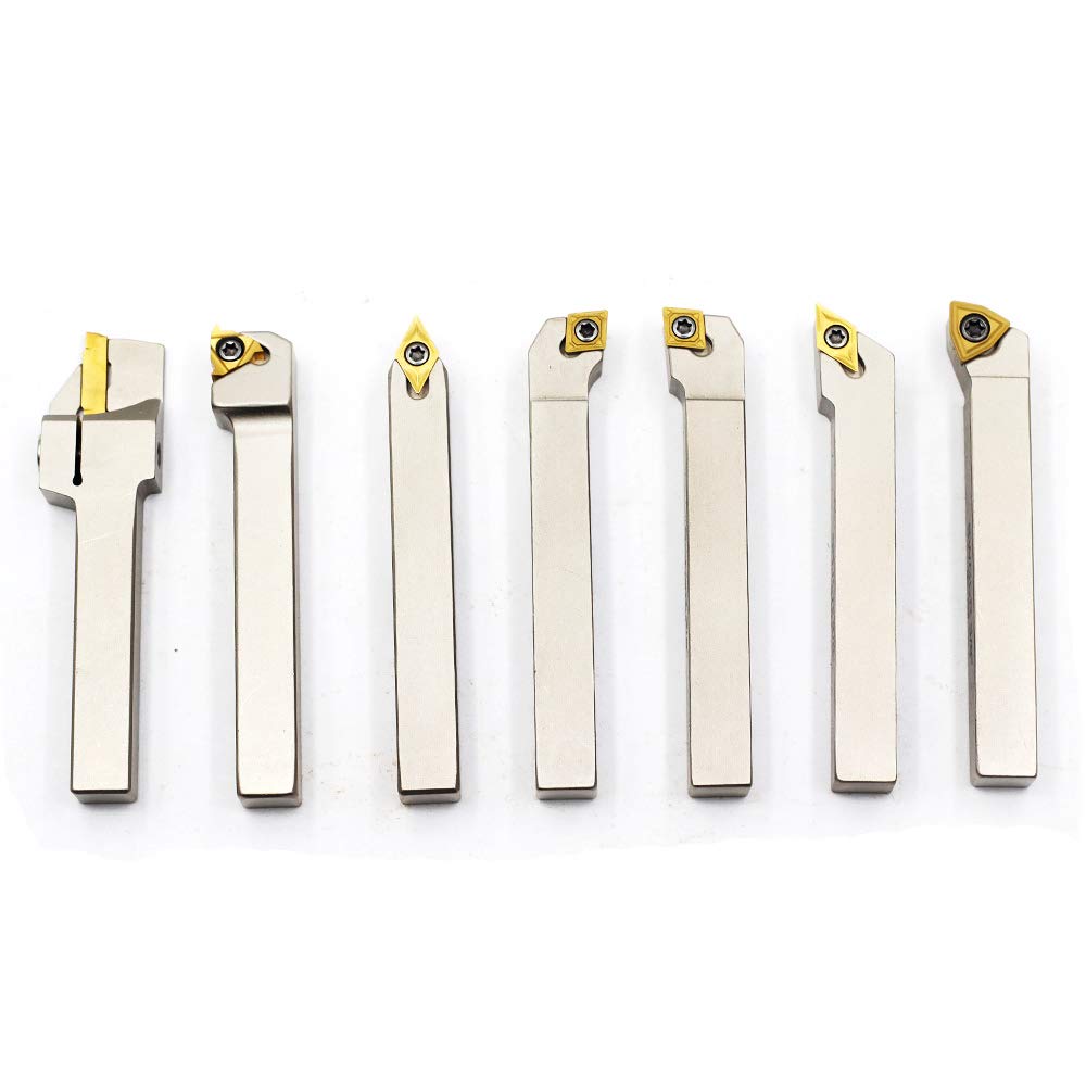 OSCARBIDE 3/8" Shank Nickel Plated 7-Piece Indexable Lathe Tool Holder Set