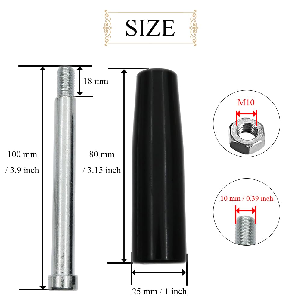 Revolving Handles Knob Handwheel M10 x 100mm Male Threaded Stem Lathe Crank Handle Trailer Jack Knob Thread Handle Grips Crank Hand Wheel with Nuts Machine Rotating Handles Black Plastic Metal 1 Set