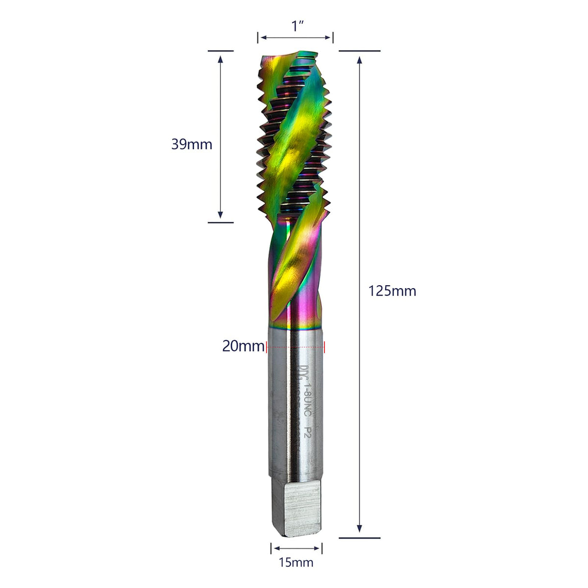 WEXWE Tools DLC Coating Spiral Flute Taps High Speed Steel (HSSCo) 3 Flutes Tapping Tool Inch Taps Set 1-8UNC 1PCS