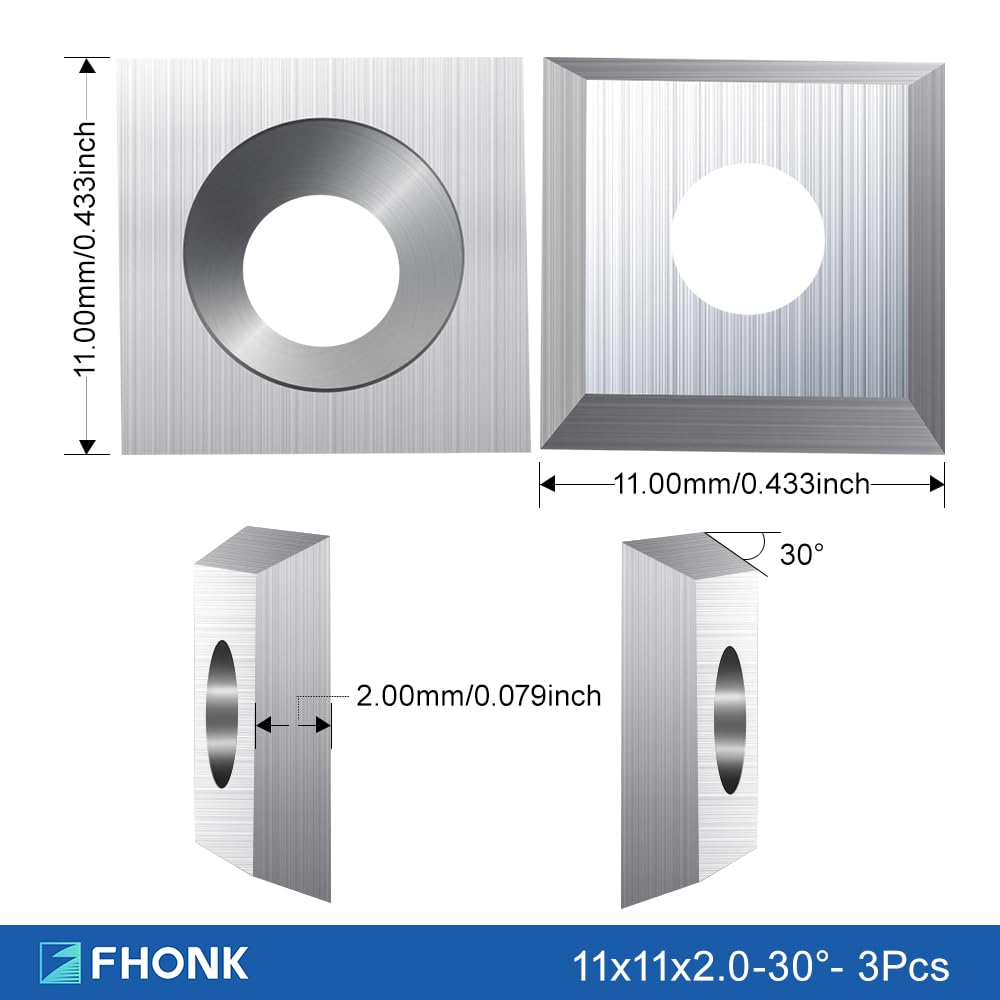 FHONK 17Pcs Tungsten Carbide Cutters Inserts Set, Lathe Tools for Wood Lathe Turning Tools, Supplied with Screws and Screwdriver (Silver-17Pcs)