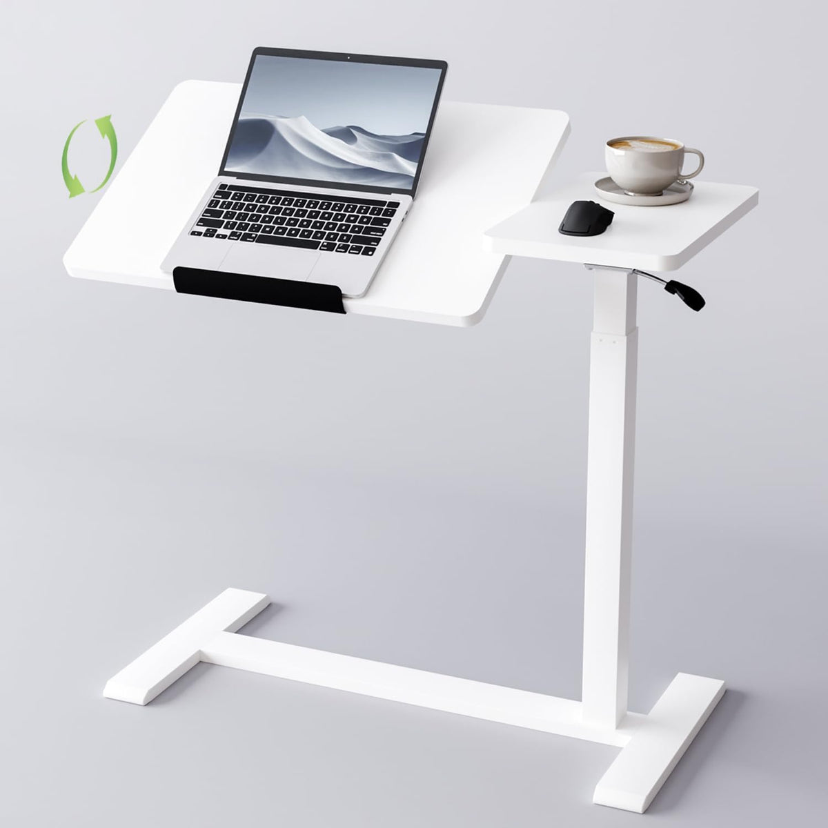 Adjustable Overbed Bedside Table with Wheels Pneumatic Mobile Standing Laptop Desk Rolling Computer Cart Movable