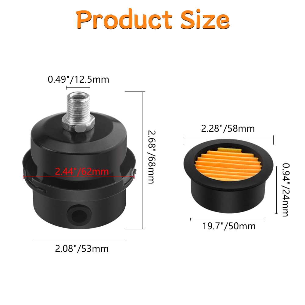 WMYCONGCONG 2 PCS 1/4" 12.5mm Air Compressor Silencer Filter Metal Air Compressor Intake Filter Noise Muffler Silencer (12.5mm) + 2 PCS Filter Element Replacement