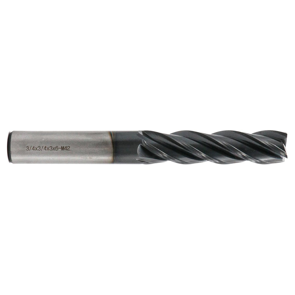 3/4" 4 Flute Variable Helix M42 Cobalt HSS End Mill - AlTiN Coated, 6" OAL