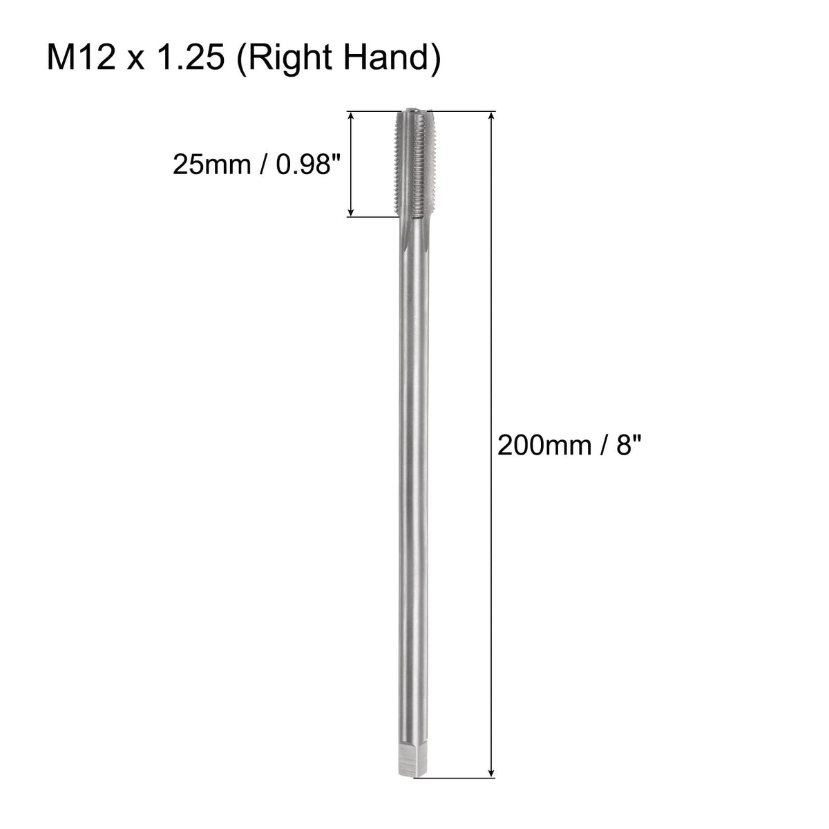 uxcell Metric Thread Tap M12 x 1.25 H2 200mm Extra Long Straight Flute Screw Thread Milling Machine Taps Threading Tapping Repair Tool