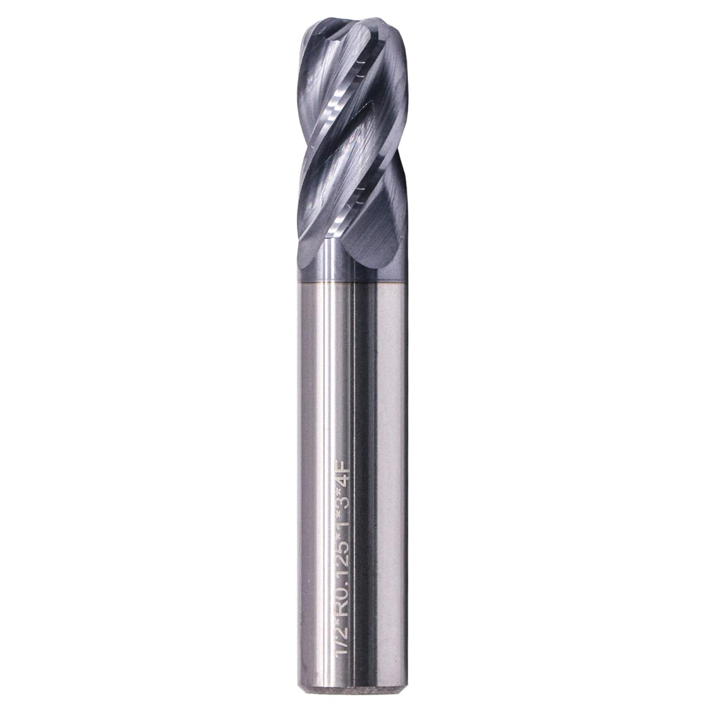 1/2" 4 Flute Solid Carbide End Mill, 0.125" Corner Radius, AlTiN Coated