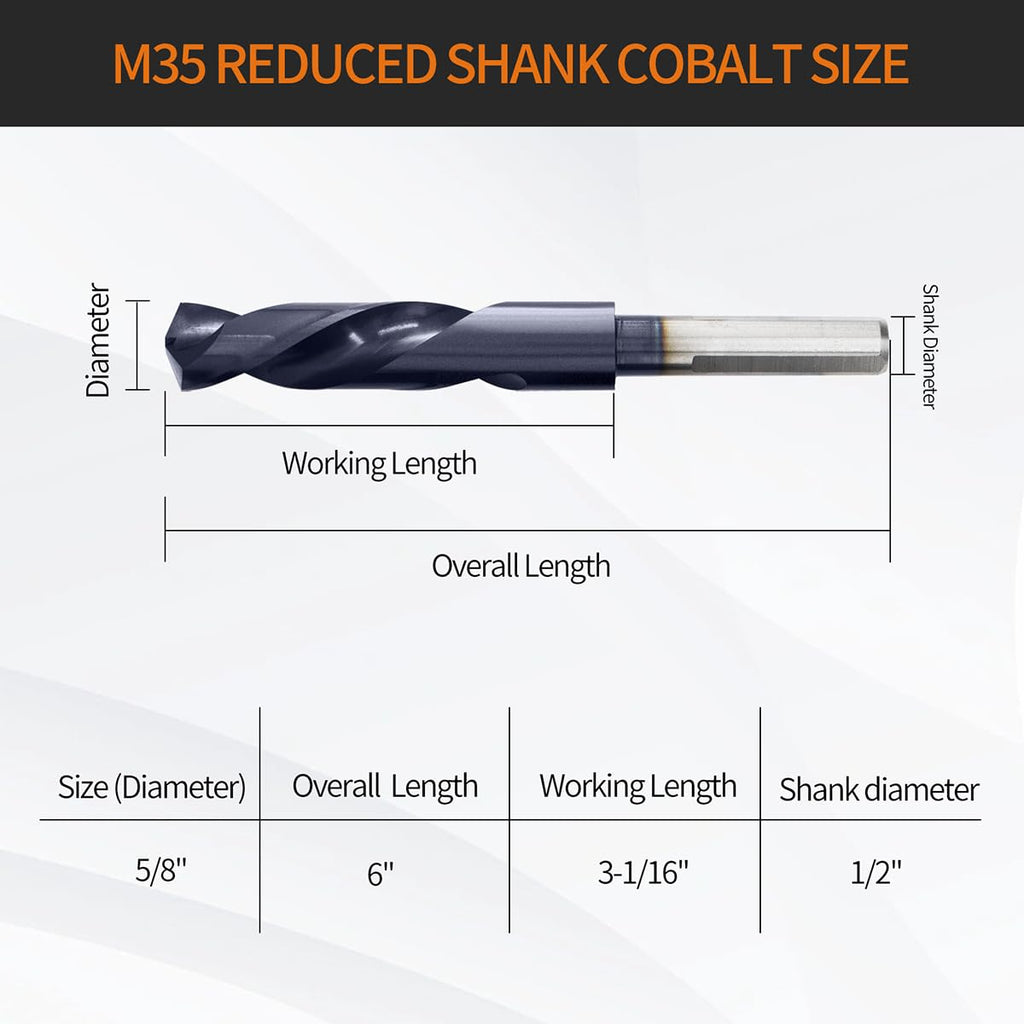 Meccion M35 Cobalt Drill Bits 5/8 Inch TiAIN HSS Drill Bit for Metal