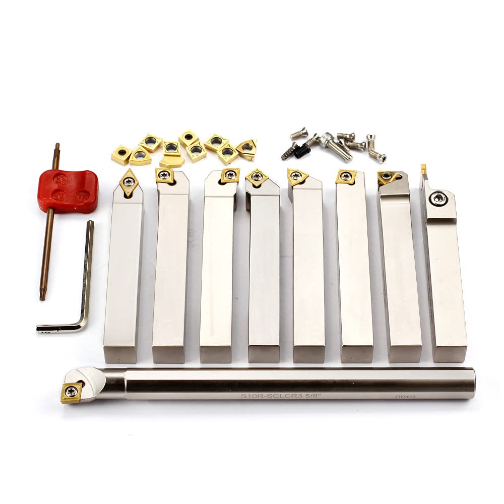 OSCARBIDE 5/8" Shank 9 pcs Nickel Plated Metal Lathe Tool & Boring Set