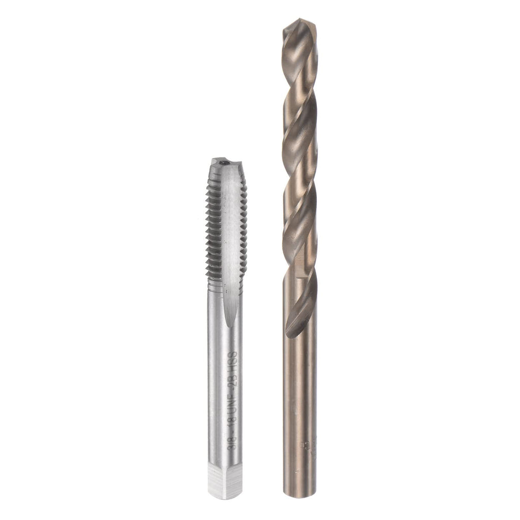 HARFINGTON Tap & Bit Sets, 3/8-18 UNF 2B Straight Flute Machine Thread Milling Tap, 8.1mm M35 Cobalt High Speed Steel (HSS-CO) Twist Drill Bit