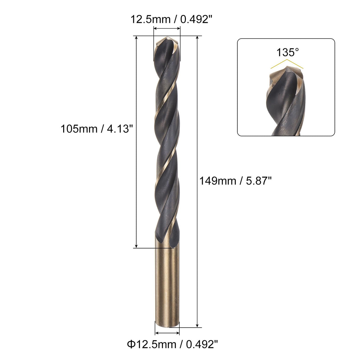 uxcell 2pcs Jobber Drill Bits 12.5mm (0.492") Black Nitride & Gold Titanium Coated M2 High Speed Steel (HSS) Twist Drill Bits for Stainless Steel Aluminum Alloy Metal