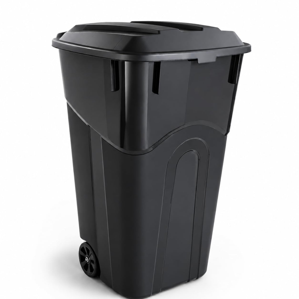 32 Gallon Wheeled Heavy Duty Garbage Can with Attached Lid, Durable Plastic Outdoor Trash Can for Home, Garage &