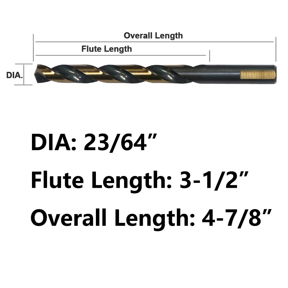 VALYRIANTOOL 6PCS 23/64" HSS Black Gold Twist Drill Bits Set, 135 Degree Split Point, Jobber Metal Drill Bit, General Purpose for Use in Mild Steel, Copper, Aluminum, Zinc Alloy, Wood, and Plastic
