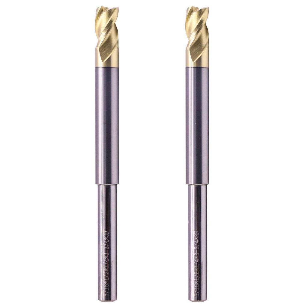 2Pcs 5/16" 3 Flute Solid Carbide Long Reach Square End Mill - ZrN Coated