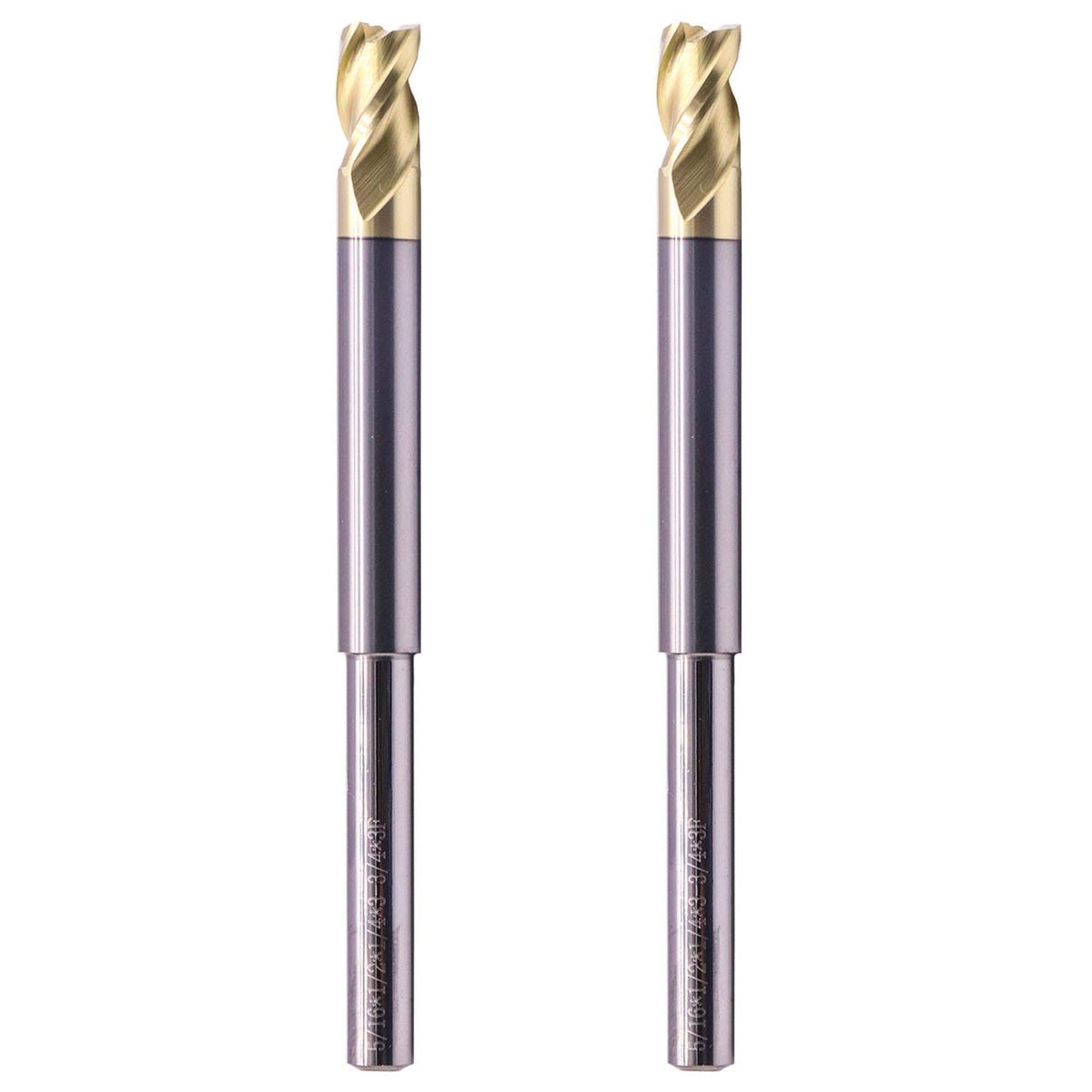 2Pcs 5/16" 3 Flute Solid Carbide Long Reach Square End Mill - ZrN Coated
