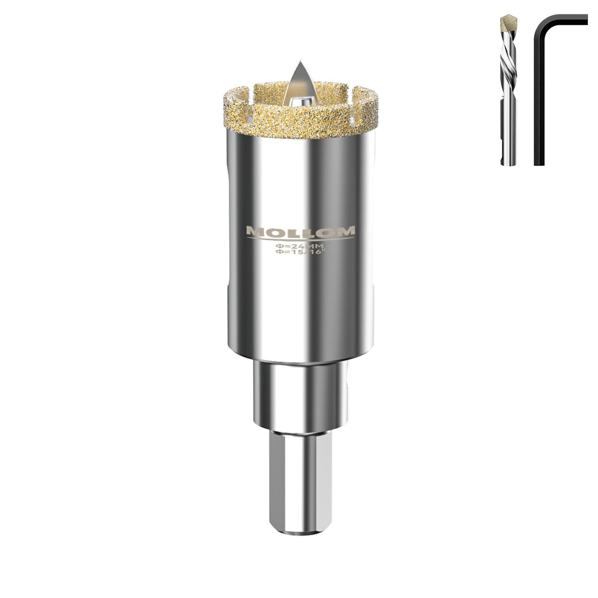 MOLLOM 15/16" (24mm) Diamond Hole Saw with 2 Pilot Drill Bit