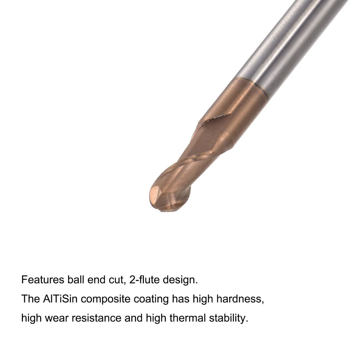 uxcell Ball Nose End Mill 1.75mm Tip Radius Solid Carbide AlTiSin Coated CNC Router Bits 2 Flute Spiral Milling Cutter HRC55 with 4mm Shank 50mm (2-inch) Length