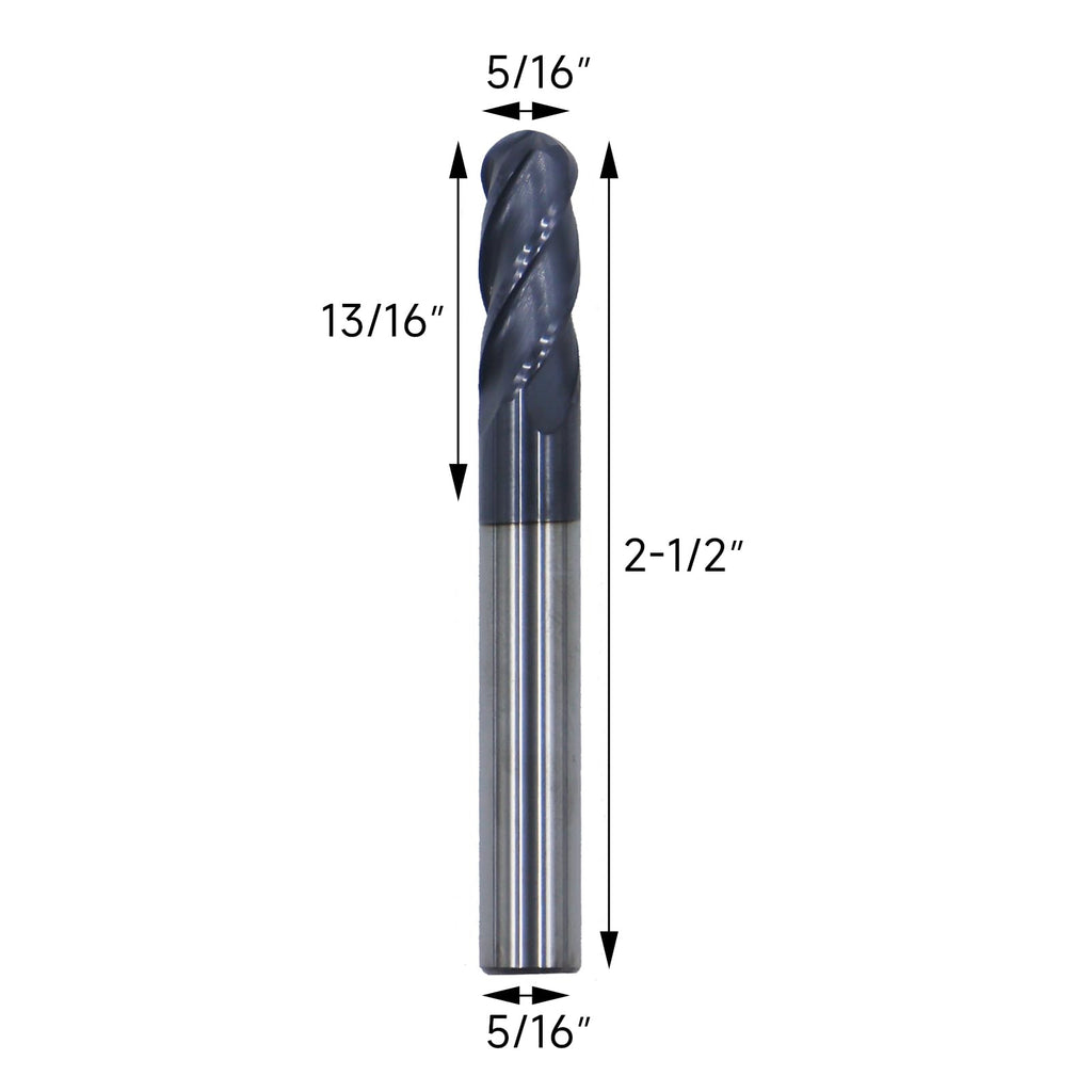 5/16in Ball Nose Solid Carbide End Mill, 30 Degree Helix, 4 Flute