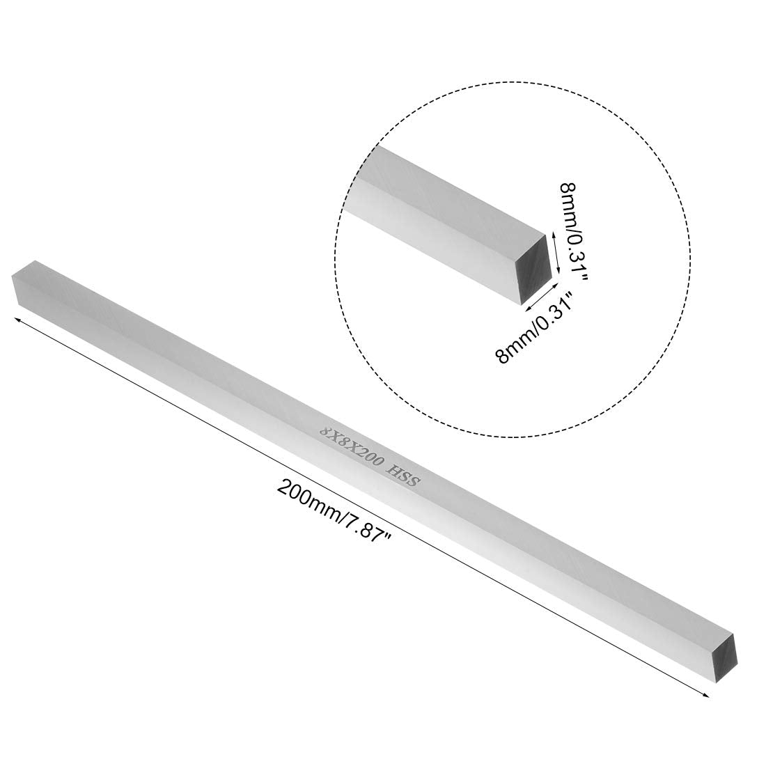 uxcell HSS Lathe Tool Bit 8mm x 8mm x 200mm, Square Lathe Turning Tool Blanks, High Speed Steel Rectangular Fly Cutter Mill Blank, 2pcs