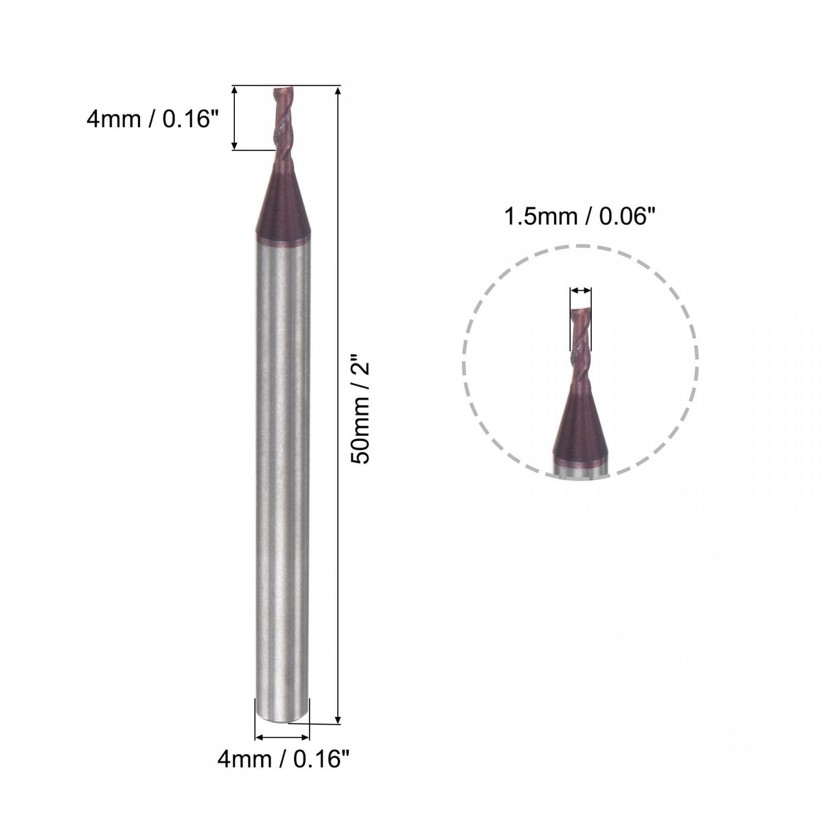 uxcell Square Nose End Mill, 1.5mm Tip Dia Solid Carbide AlTiN Coated CNC Router Bits 2 Flute Spiral Milling Cutter HRC55 with 4mm Shank 50mm (2-inch) Length