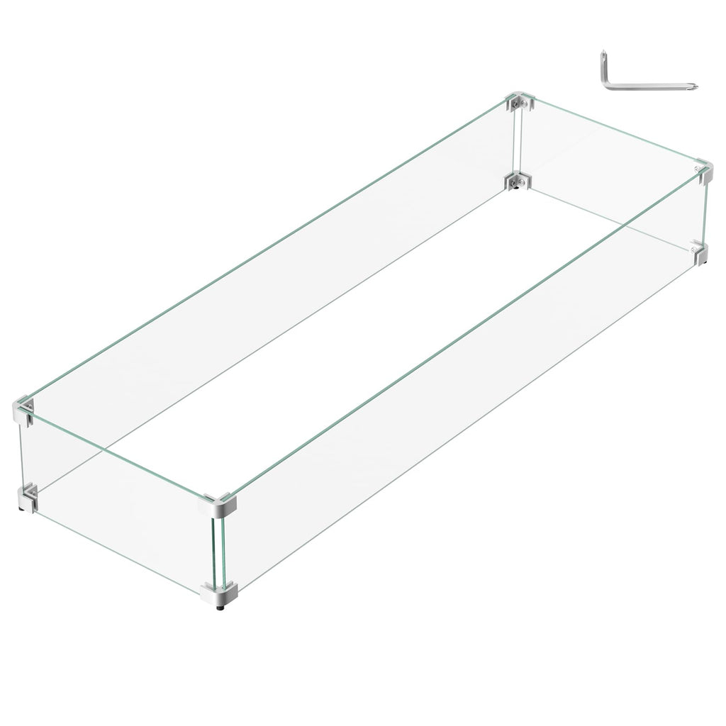 41.5 x 13.5 x 6 Inch Glass Wind Guard for Propane Gas Fire Pit Table, Rectangular Thick Tempered Glass Shield