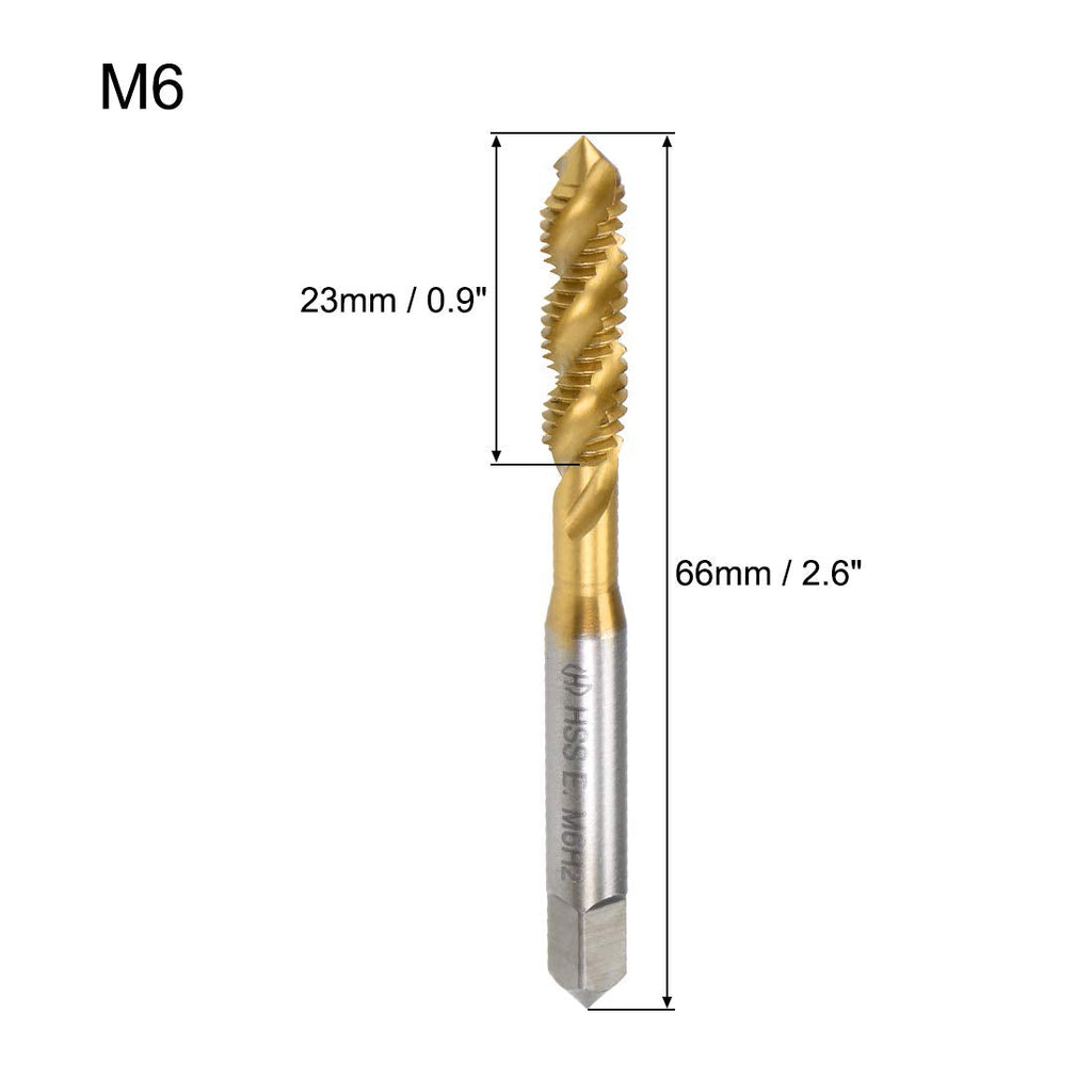 uxcell Spiral Flute Tap M6 Thread H2 Tolerance M35 Cobalt Titanium Plating HSS