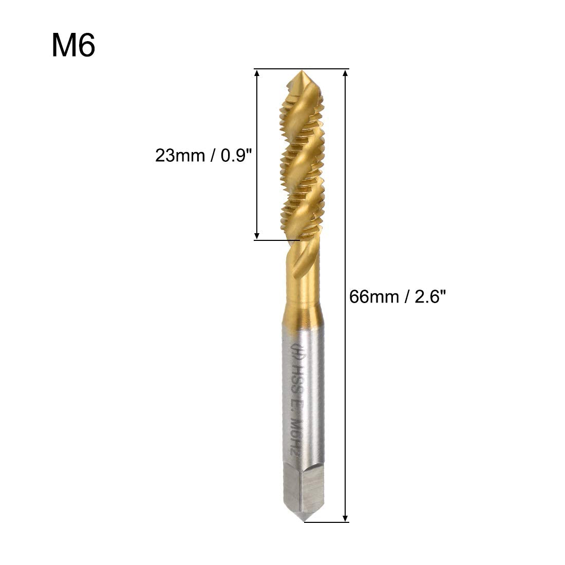 uxcell Spiral Flute Tap M6 Thread H2 Tolerance M35 Cobalt Titanium Plating HSS