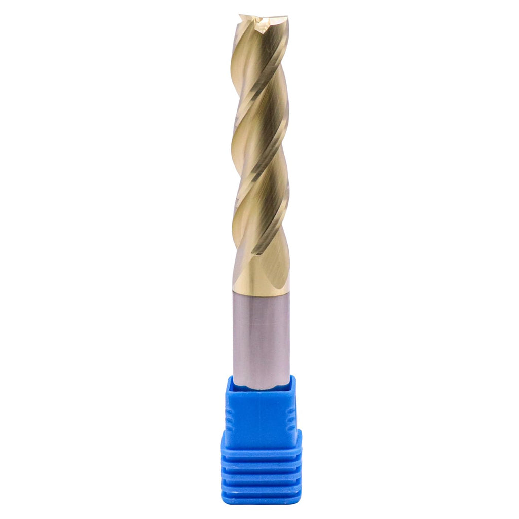 1/2" 3 Flute Solid Carbide Square End Mill, 4" OAL, ZrN Coated for Aluminum