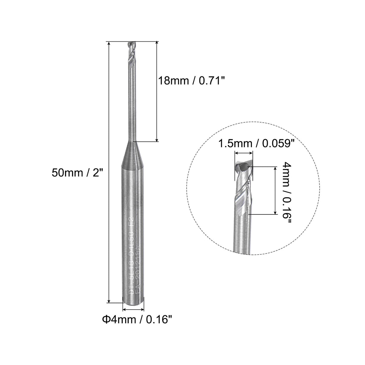 uxcell Square Nose End Mill, 1.5mm Solid Carbide Long Reach CNC Router Bits 2 Flutes Milling Cutter with Extended Neck, 18mm Cutting Length 4mm Shank