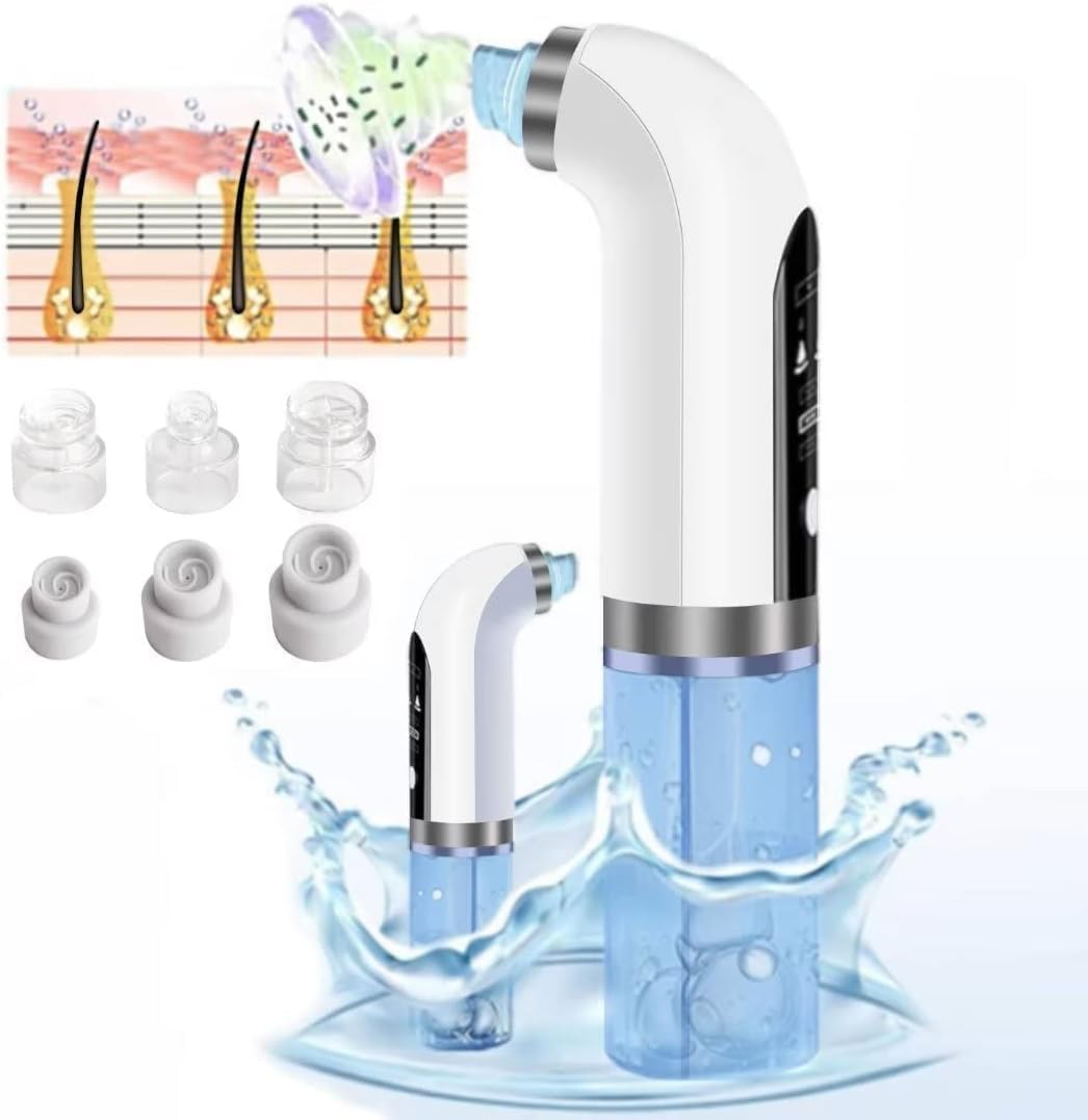 Hydrafacial Pore Vacuum Blackhead Remover Water Circulation Pore Cleaner Pimple Extractor Tools with 6 Suction