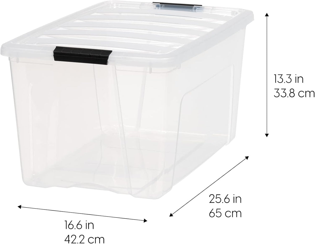 72 QT Plastic Storage Box with Lid and Latches - 4 Pack - BPA-Free, See-Through Organizing Solution, Durable Nestable