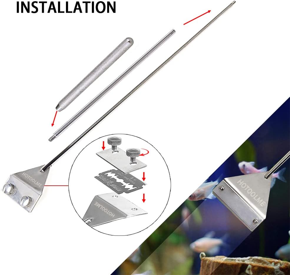 Aquarium Scraper, 25.6" Stainless Steel Scraper Cleaning Razor with 10 Blades for Glass Aquarium Fish Tank
