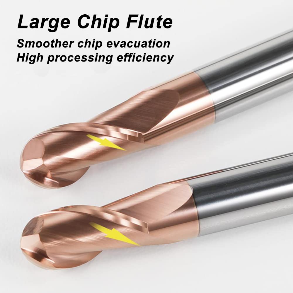 5PCS 1-4mm Ball Nose Carbide End Mill Set, CNC Cutter Router Bits for Steel