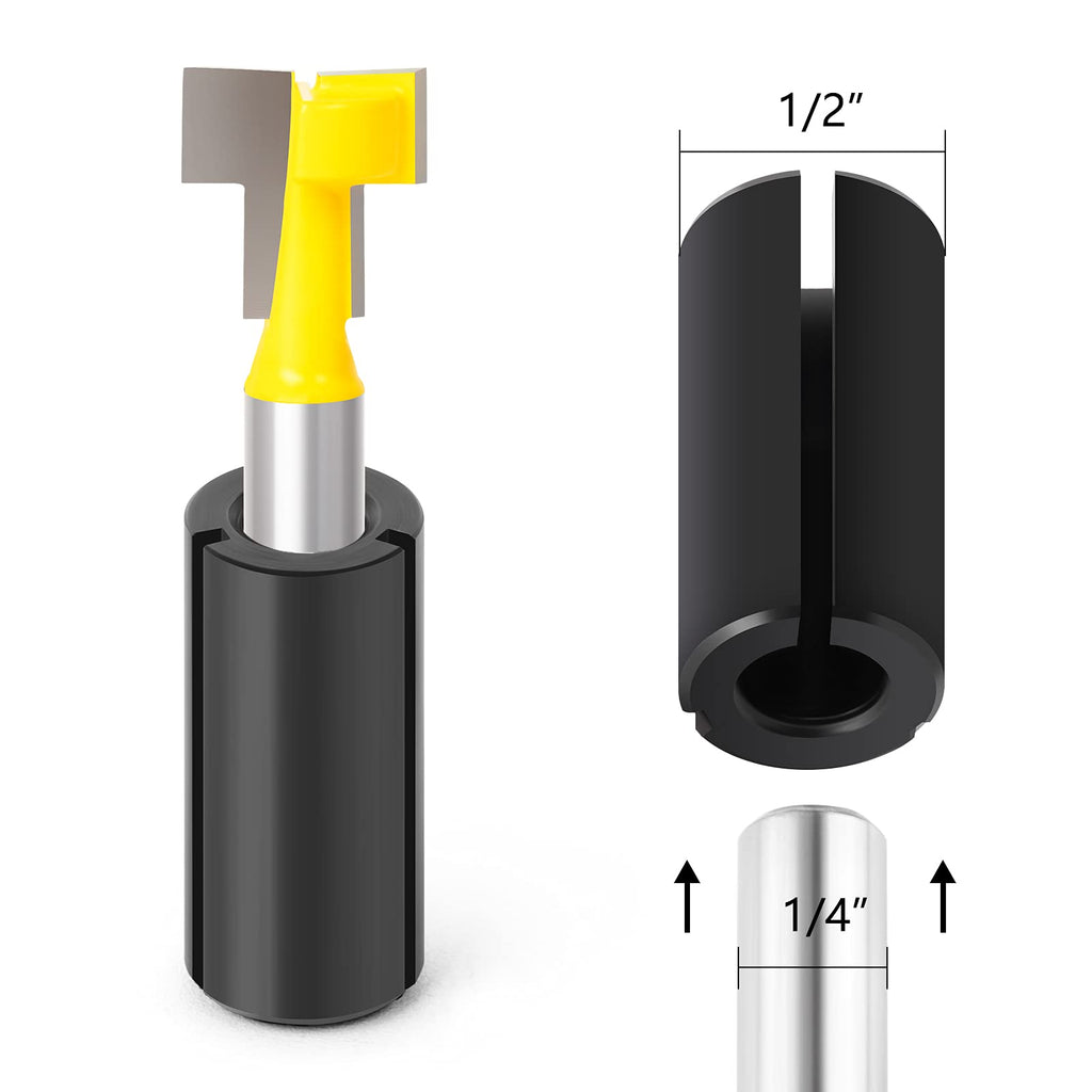 MEIGGTOOL 5PCS 1/2" to 1/4" Router Collett Adapter Bit Shank Reduction Sleeve Tools for Woodworking Engaving Machine