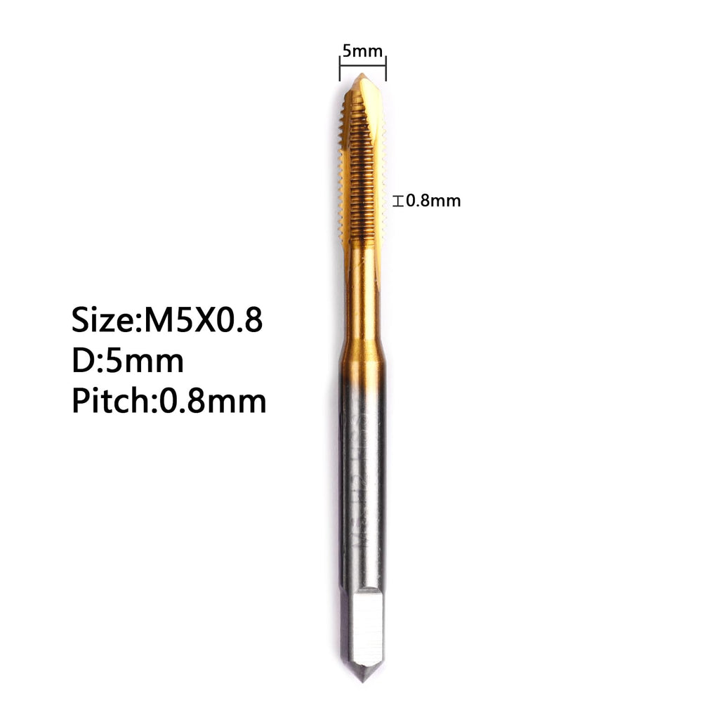 LWCUSNJ 2pcs M5 x 0.8 Spiral Point Tap,M2 HSS Titanium Coated,Spiral Point Plug Threading Tap,Metric Tapping Bit for Thread Repair (M5 x 0.8)