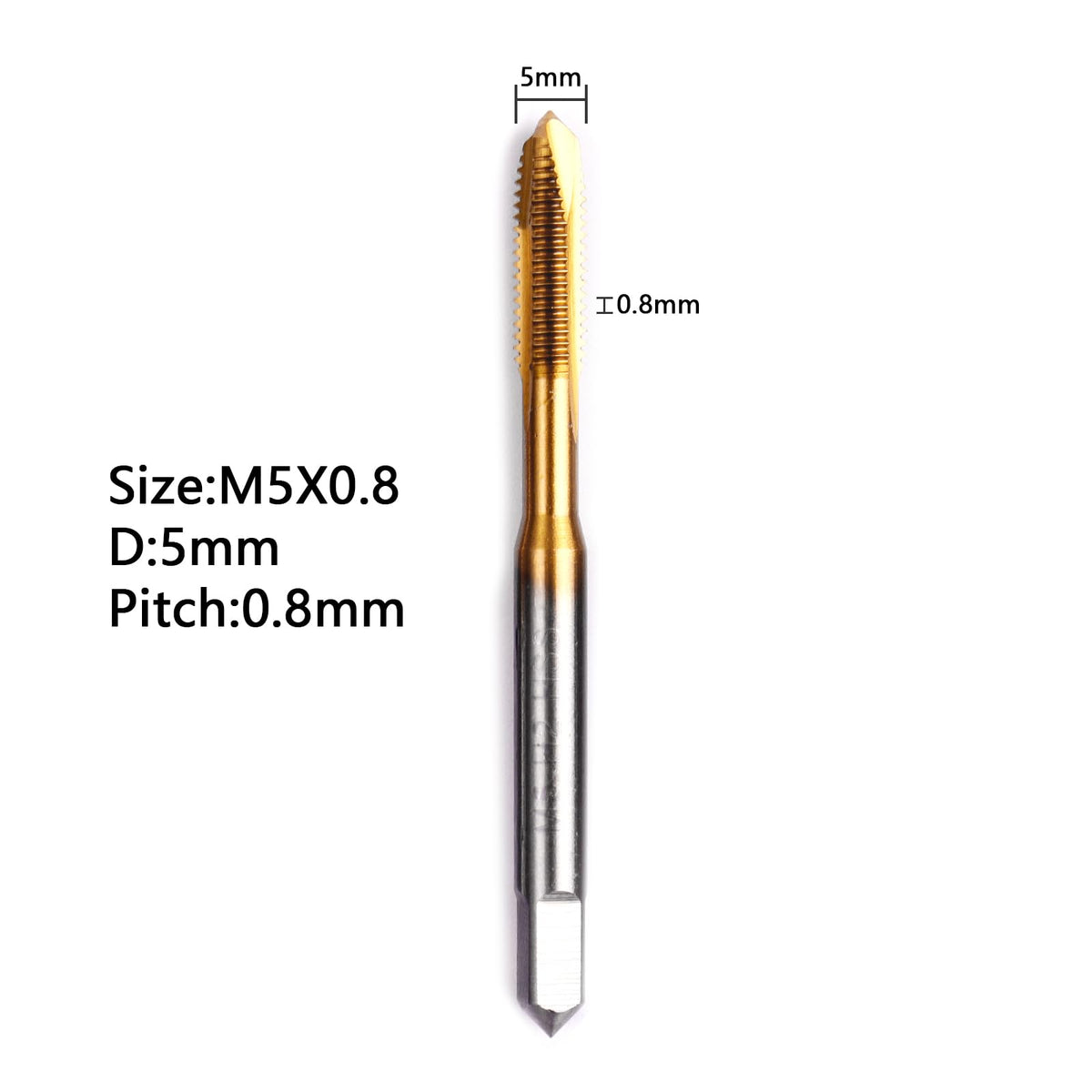 LWCUSNJ 2pcs M5 x 0.8 Spiral Point Tap,M2 HSS Titanium Coated,Spiral Point Plug Threading Tap,Metric Tapping Bit for Thread Repair (M5 x 0.8)