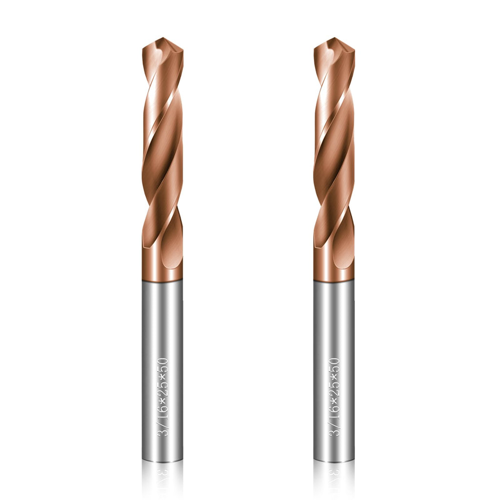 Solid Carbide 3/16" Drill Bits, Tungsten Carbide Drill Bit Set with TISIN Coated, Metal Drill Bit Set for Stainless Steel Hardened Steel Cast Iron Alloy Copper, 2 Pcs